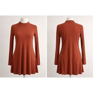 FOREVER 21 Brown Ribbed Long Sleeve Mock Neck Dress | Stretch | Size XS